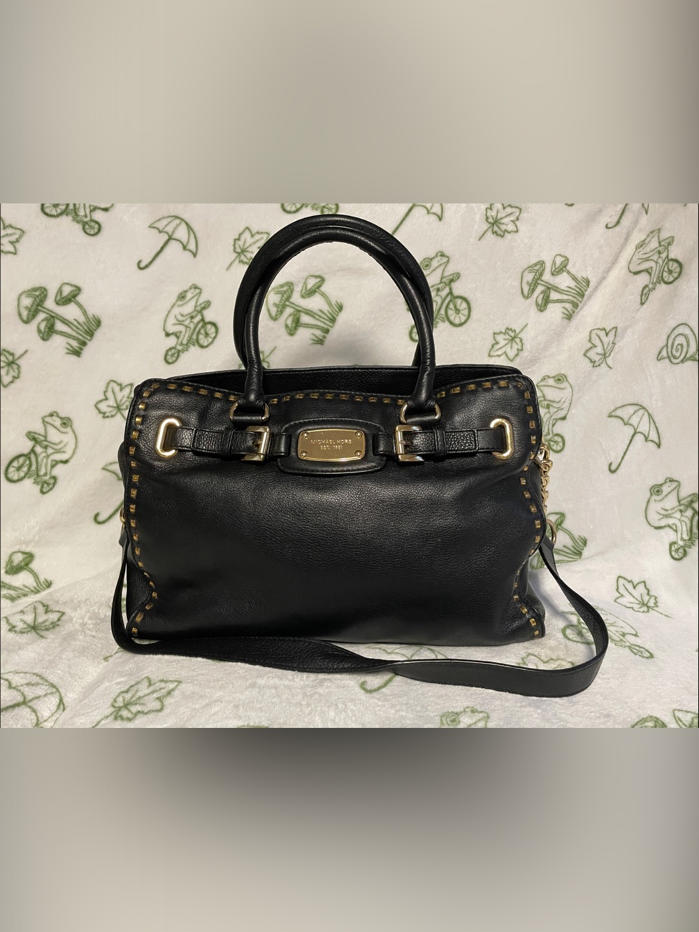 Michael Kors Black Leather Satchel with Gold Accents/ like new